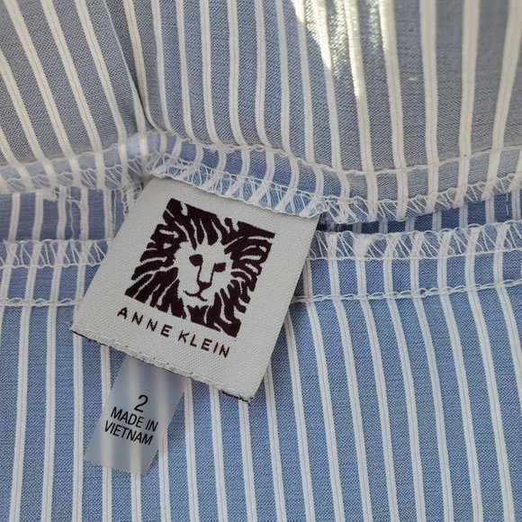 Ann Klein Blue White Stretchy Striped Ankle Trousers Size 2 - Picture 5 of 7